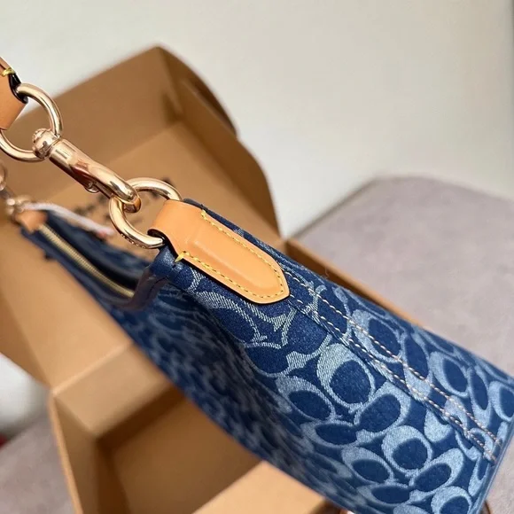 🪃Coach Blue Denim Monogram Shoulder Bag Everyday Crossbody - Picture 8 of 9